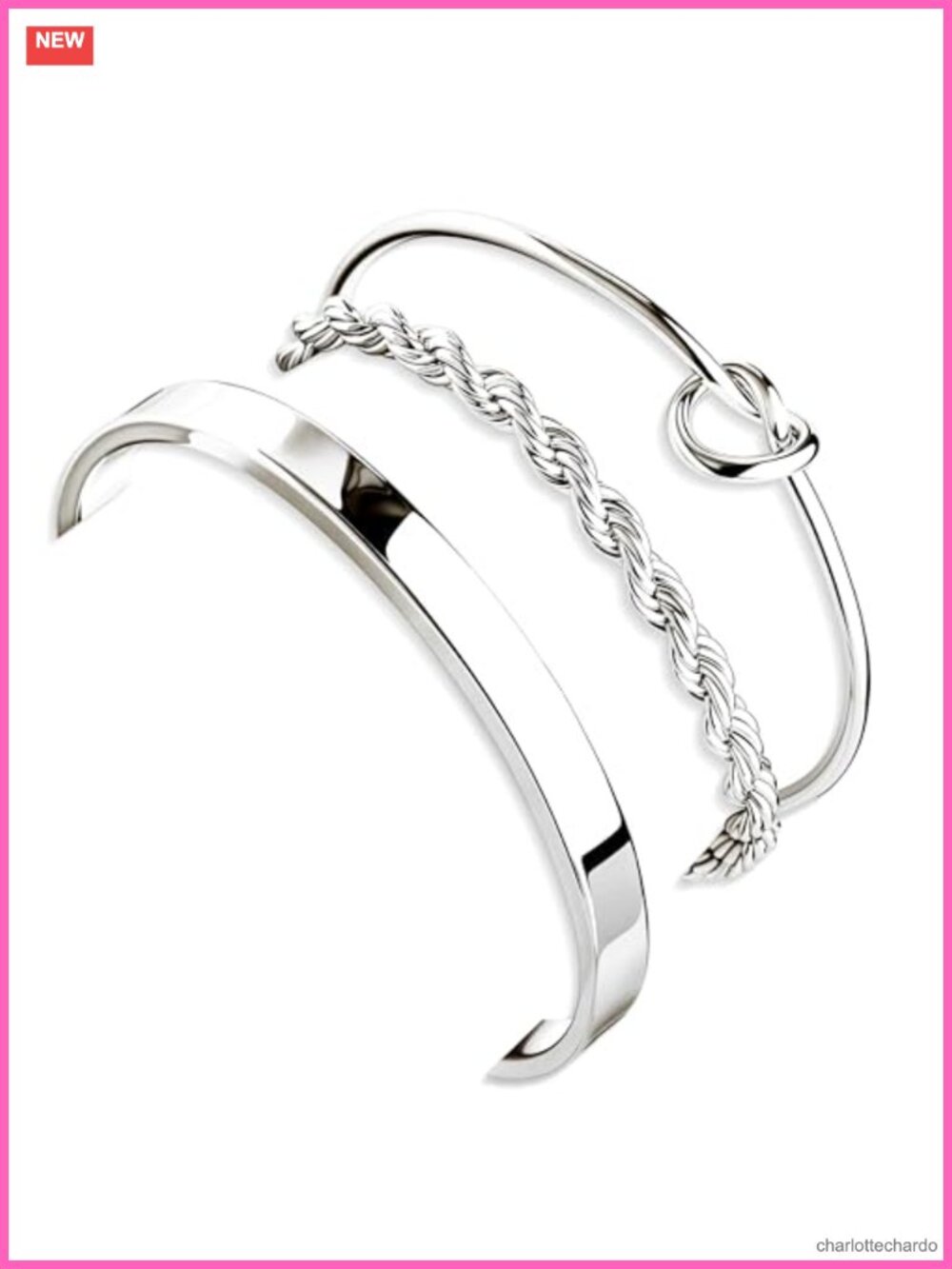 14K Gold Plated Sterling Silver Bracelet Set for Women, Adjustable Bangle Cuff